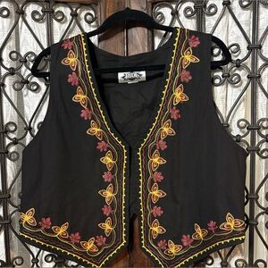 Vintage Black Vest with Red and Yellow Embroidery